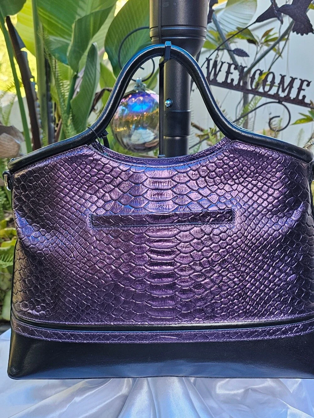 NWT Brahmin Elaine Ultraviolet Altair Snakeprint Embossed Leather Satchel